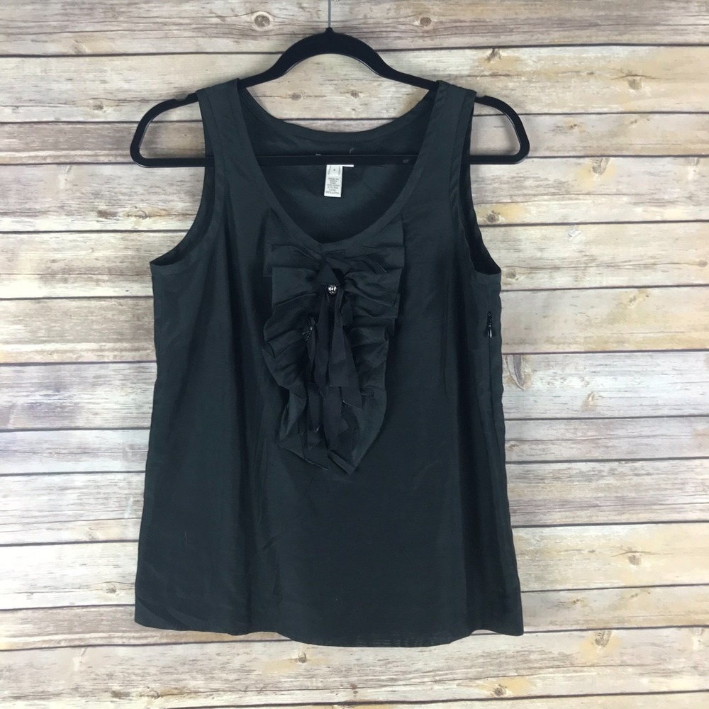 J Crew Top Womens 4 Gray Cotton Silk Ruffle Tank Sleeveless Scoop Neck Solid